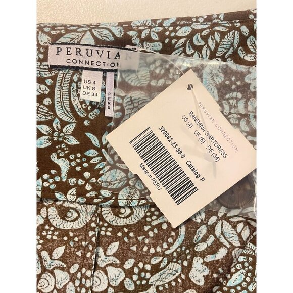 Peruvian Connection Brown & Blue Bandana Midi Shirtdress US 4 NWT New - Picture 5 of 5